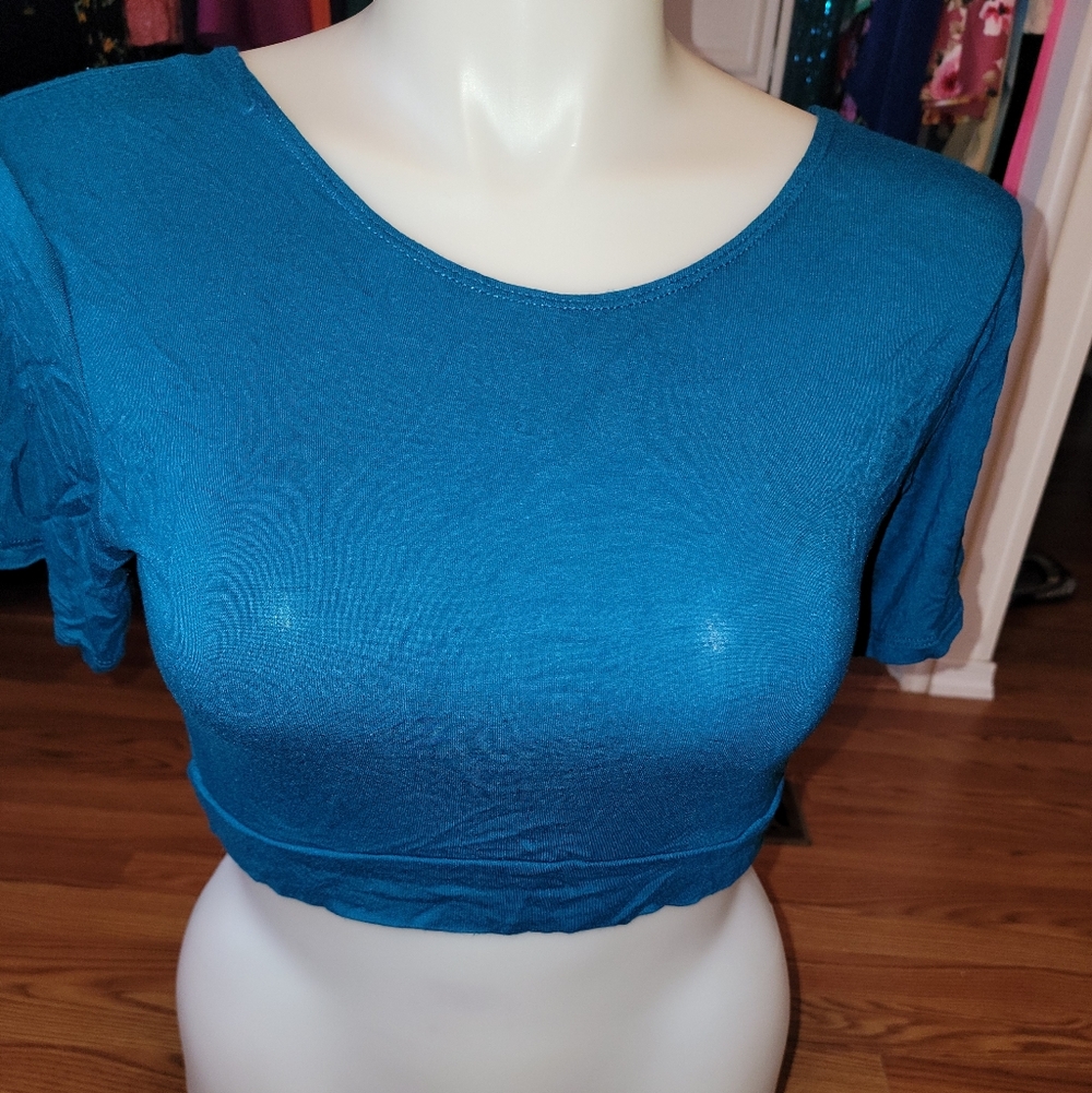 NEW NWOT Half Tee Teal Women's Crop Top Sz 2XL